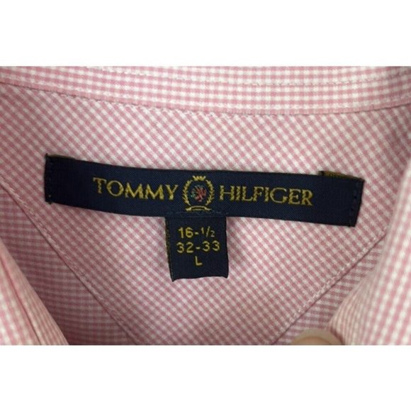 Tommy Hilfiger Men's Pink And White Gingham Long Sleeve Button Down Shirt Sz Lg - Picture 7 of 10